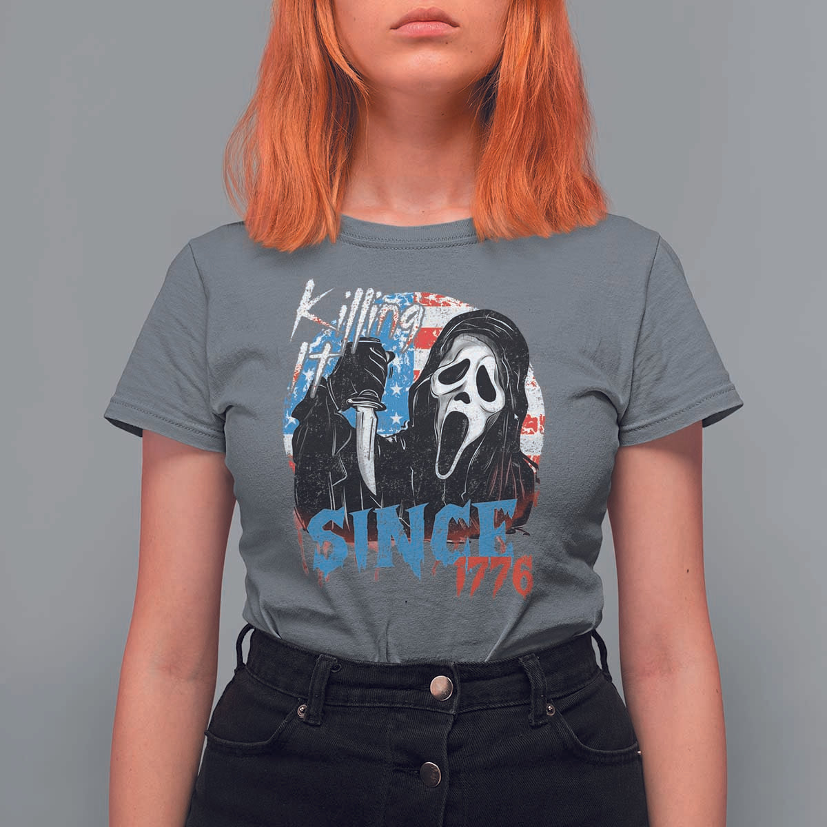 Funny Killing It Since 1776 T Shirt For Women Horror Movie 4th Of July USA Ghost - Wonder Print Shop