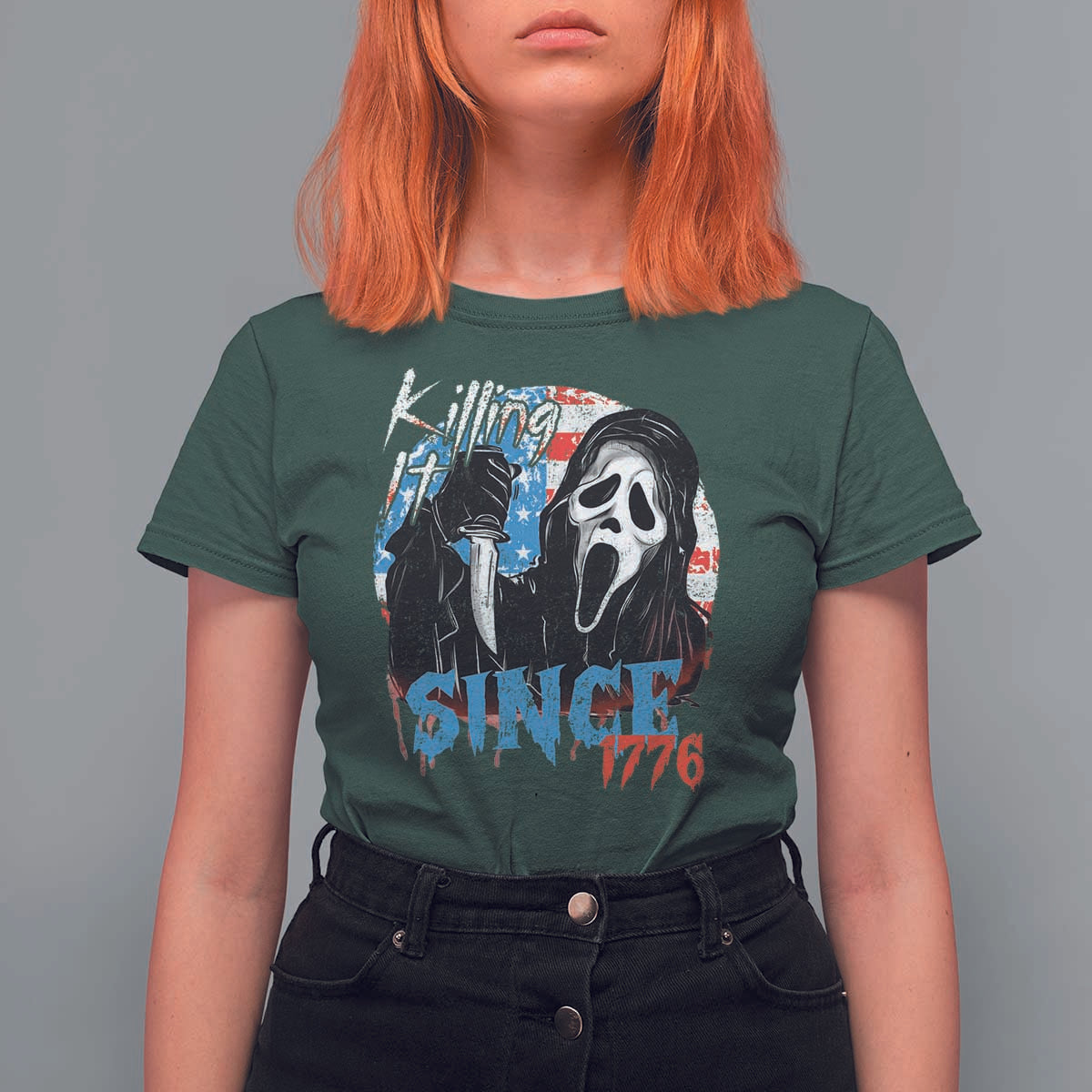 Funny Killing It Since 1776 T Shirt For Women Horror Movie 4th Of July USA Ghost - Wonder Print Shop