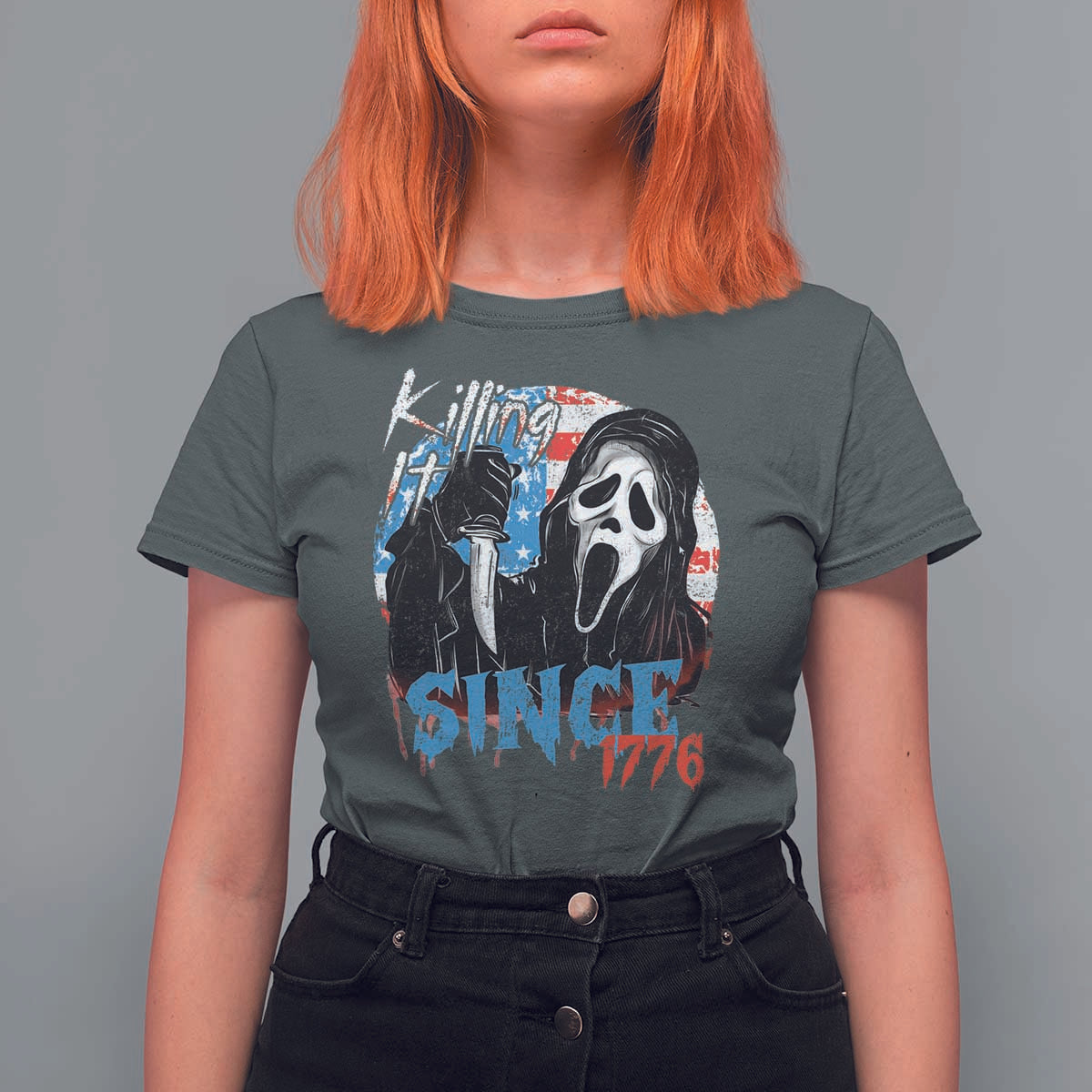 Funny Killing It Since 1776 T Shirt For Women Horror Movie 4th Of July USA Ghost - Wonder Print Shop