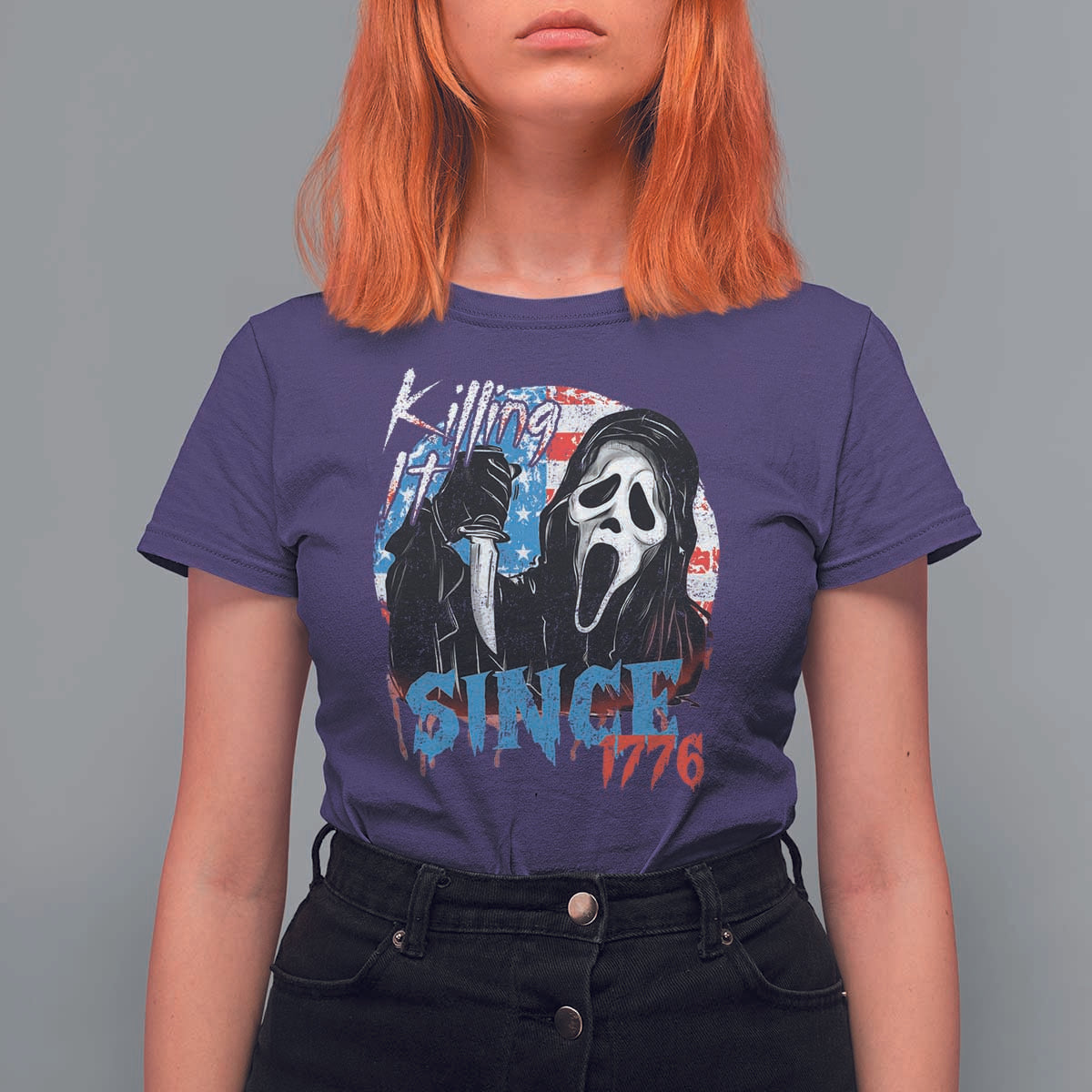 Funny Killing It Since 1776 T Shirt For Women Horror Movie 4th Of July USA Ghost - Wonder Print Shop