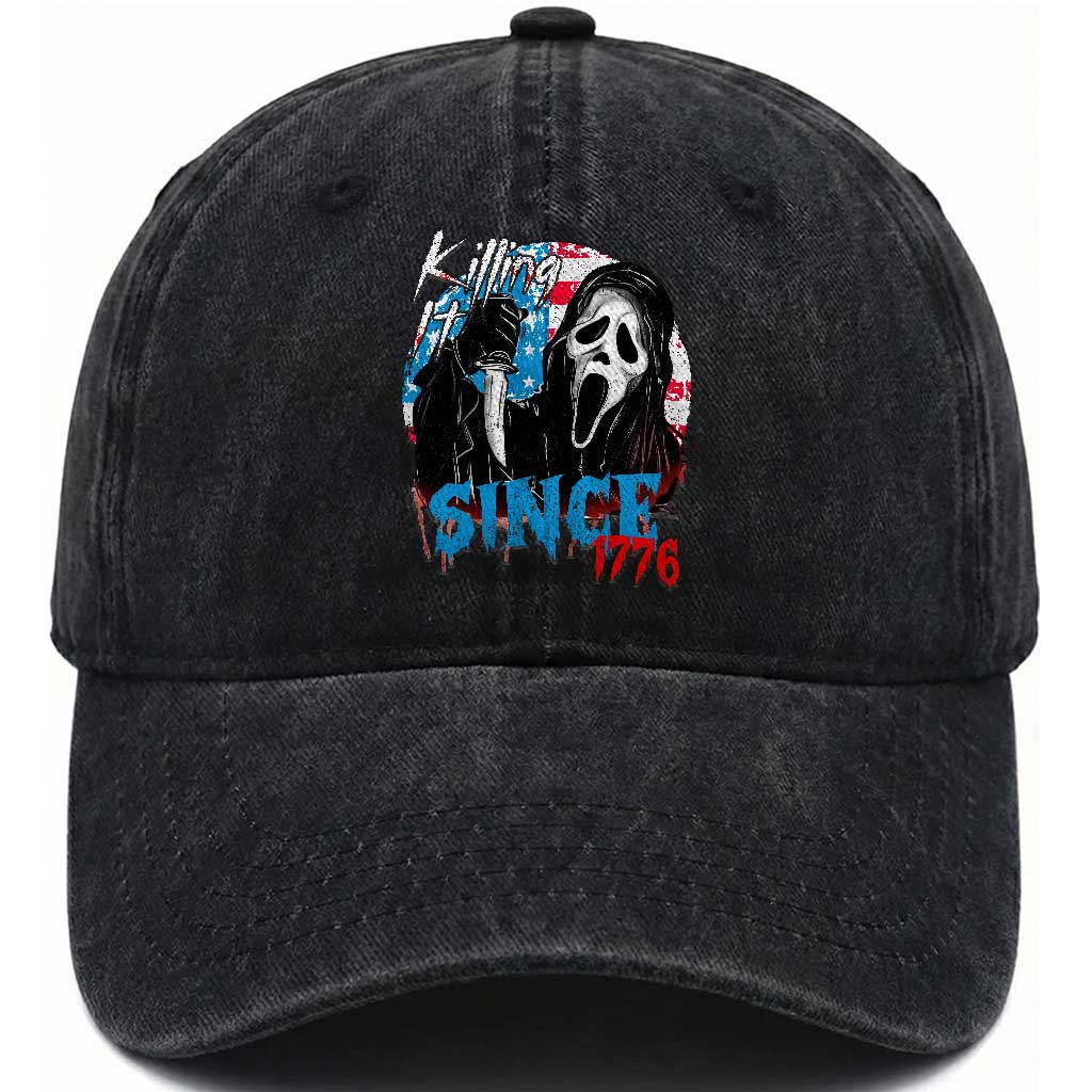 Funny Killing It Since 1776 Washed Cotton Baseball Cap Horror Movie 4th Of July USA Ghost