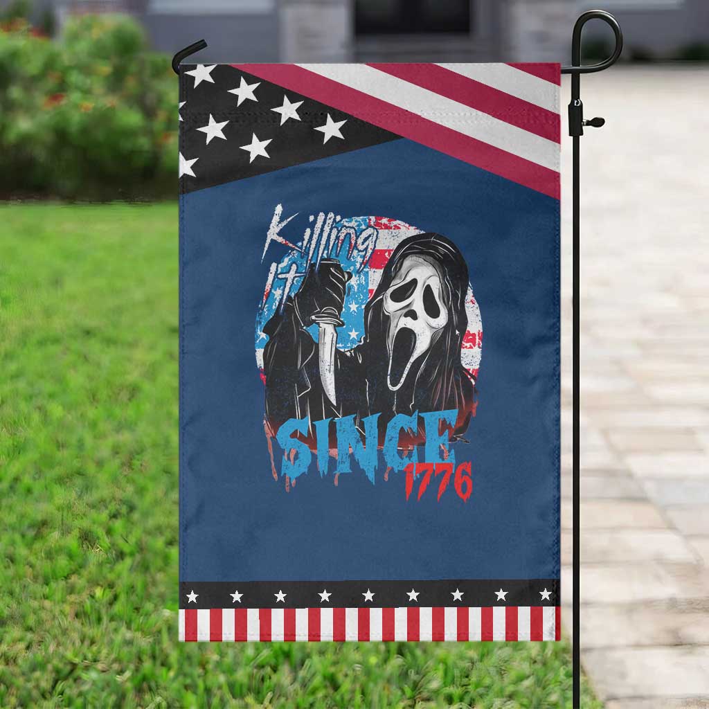 Funny Killing It Since 1776 Garden Flag Horror Movie 4th Of July USA Ghost