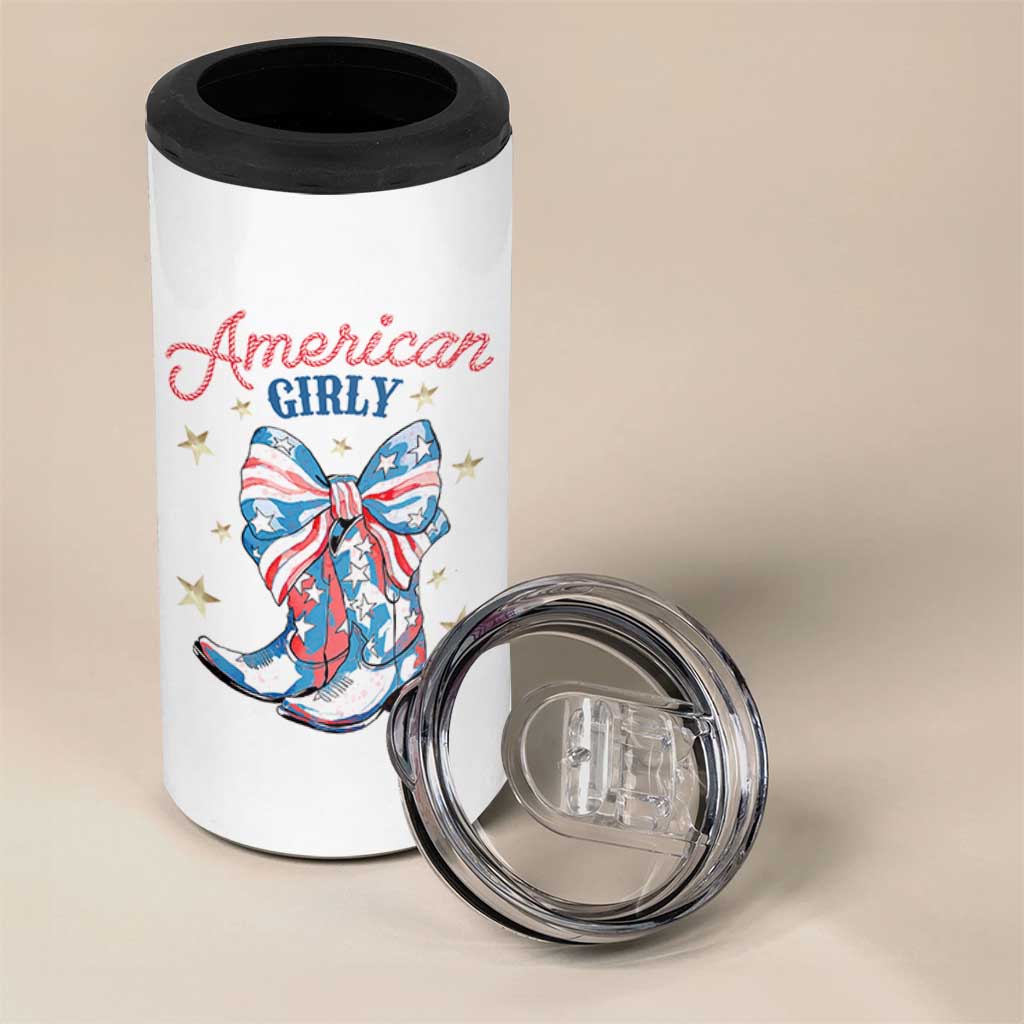 Funny 4th Of July Country Cowgirl 4 in 1 Can Cooler Tumbler American Girly Western Cowboy Boots - Wonder Print Shop