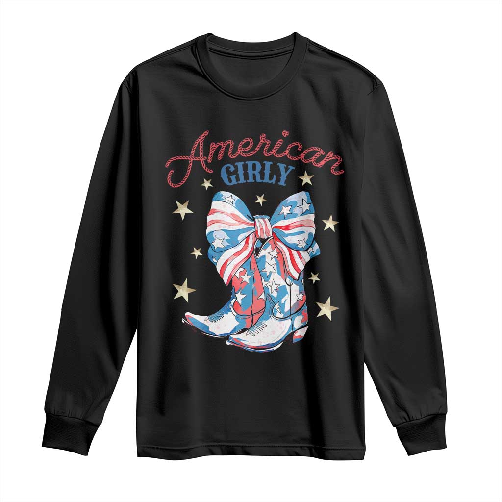 Funny 4th Of July Country Cowgirl Long Sleeve Shirt American Girly Western Cowboy Boots - Wonder Print Shop