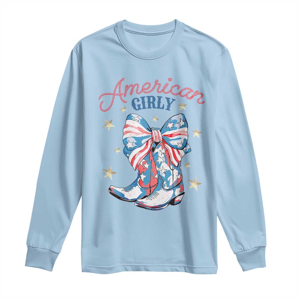 Funny 4th Of July Country Cowgirl Long Sleeve Shirt American Girly Western Cowboy Boots - Wonder Print Shop