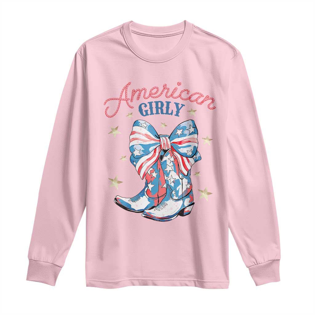 Funny 4th Of July Country Cowgirl Long Sleeve Shirt American Girly Western Cowboy Boots - Wonder Print Shop