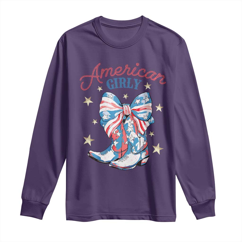 Funny 4th Of July Country Cowgirl Long Sleeve Shirt American Girly Western Cowboy Boots - Wonder Print Shop