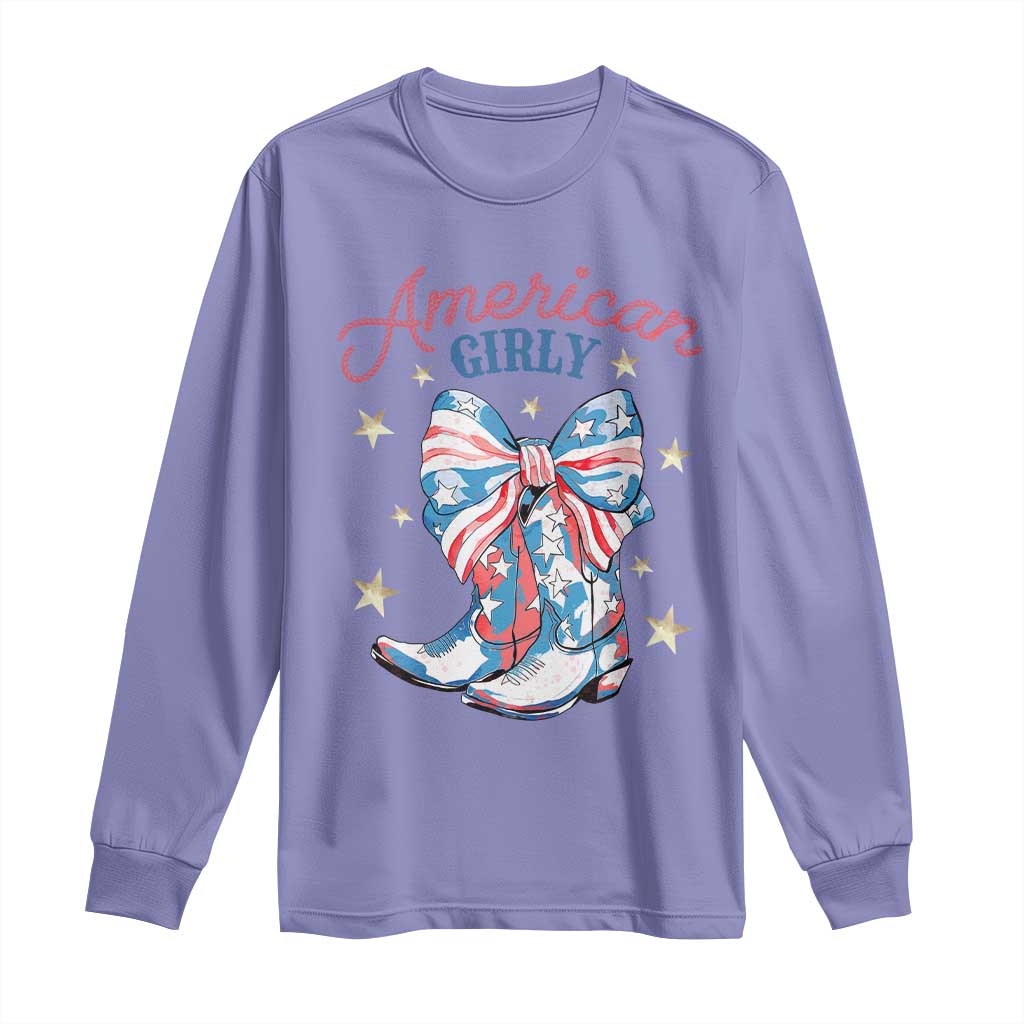 Funny 4th Of July Country Cowgirl Long Sleeve Shirt American Girly Western Cowboy Boots - Wonder Print Shop