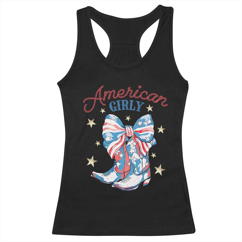 Funny 4th Of July Country Cowgirl Racerback Tank Top American Girly Western Cowboy Boots - Wonder Print Shop