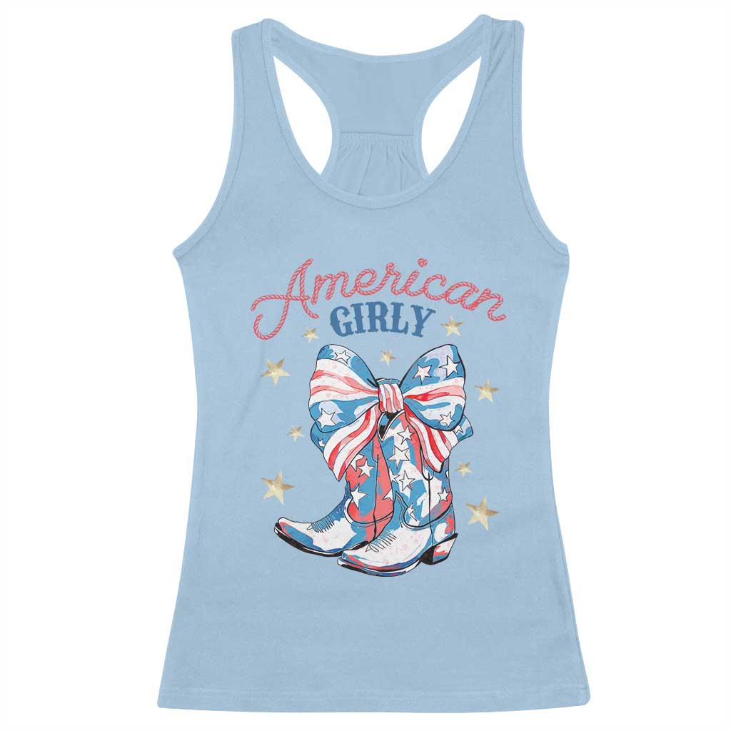 Funny 4th Of July Country Cowgirl Racerback Tank Top American Girly Western Cowboy Boots - Wonder Print Shop
