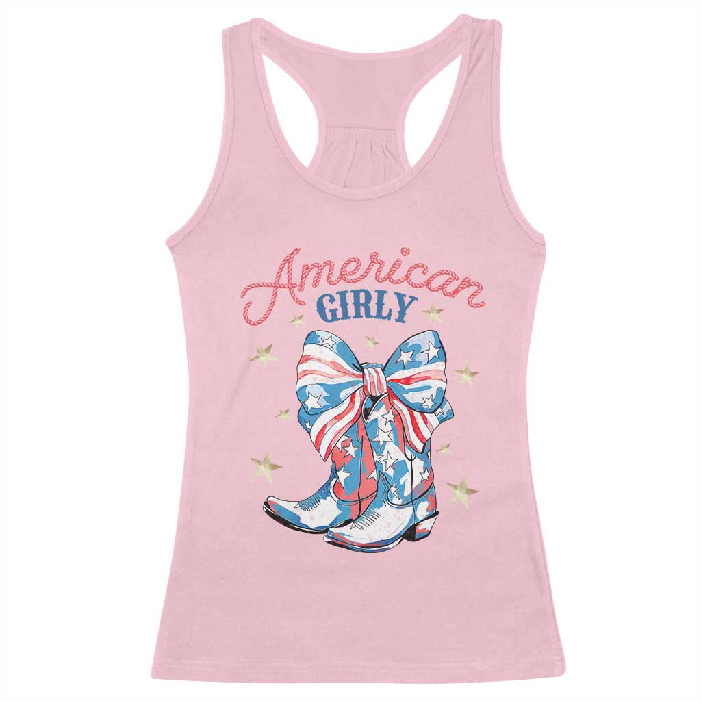 Funny 4th Of July Country Cowgirl Racerback Tank Top American Girly Western Cowboy Boots - Wonder Print Shop