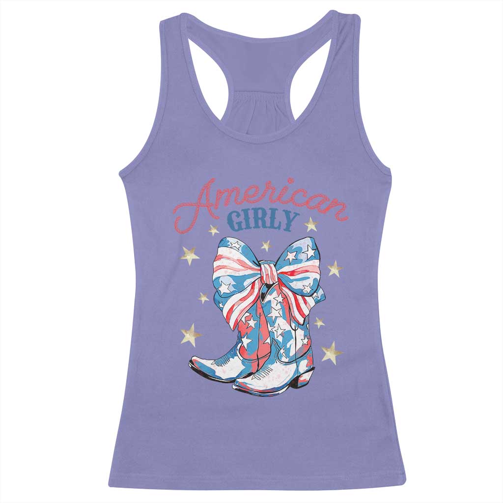 Funny 4th Of July Country Cowgirl Racerback Tank Top American Girly Western Cowboy Boots - Wonder Print Shop