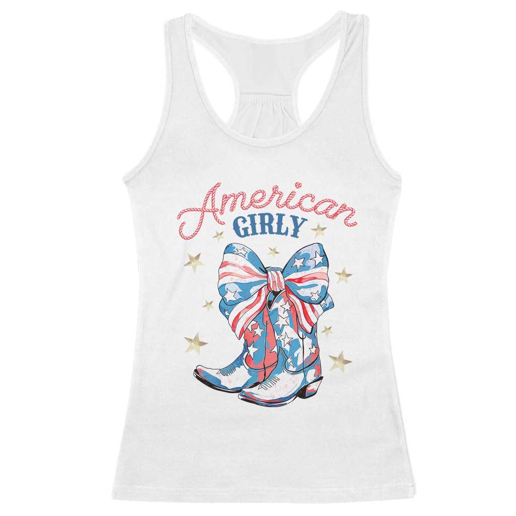 Funny 4th Of July Country Cowgirl Racerback Tank Top American Girly Western Cowboy Boots - Wonder Print Shop