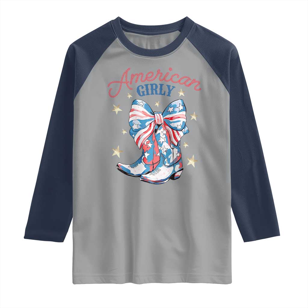 Funny 4th Of July Country Cowgirl Raglan Shirt American Girly Western Cowboy Boots - Wonder Print Shop