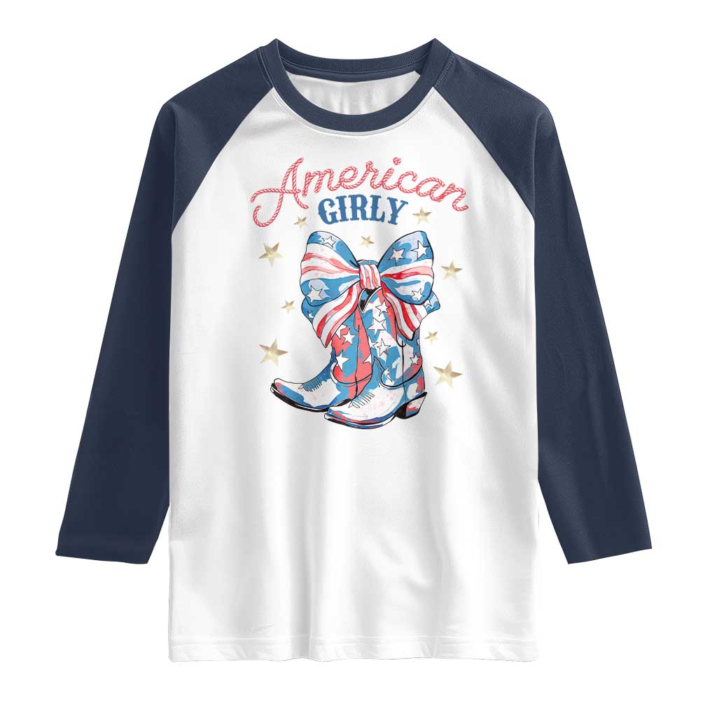 Funny 4th Of July Country Cowgirl Raglan Shirt American Girly Western Cowboy Boots - Wonder Print Shop