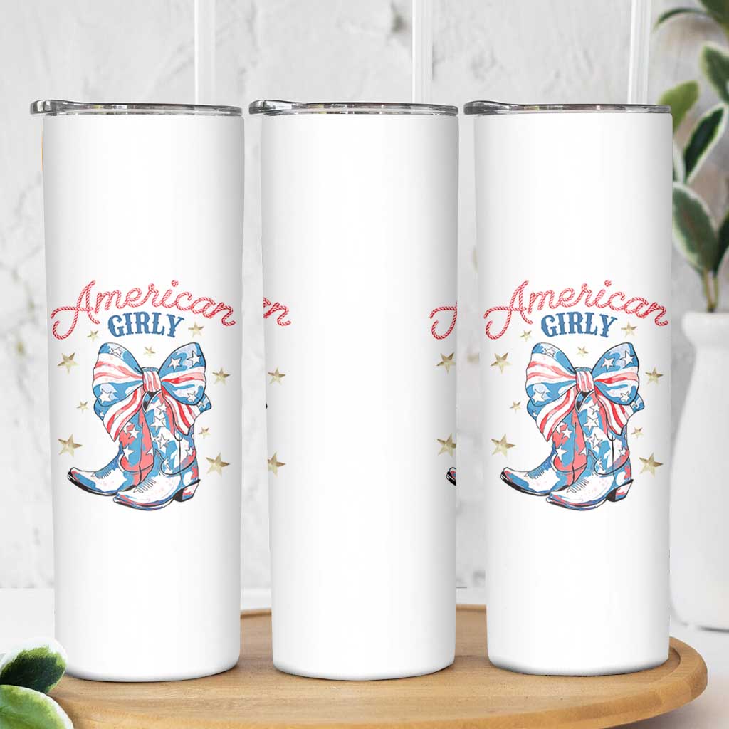 Funny 4th Of July Country Cowgirl Skinny Tumbler American Girly Western Cowboy Boots - Wonder Print Shop
