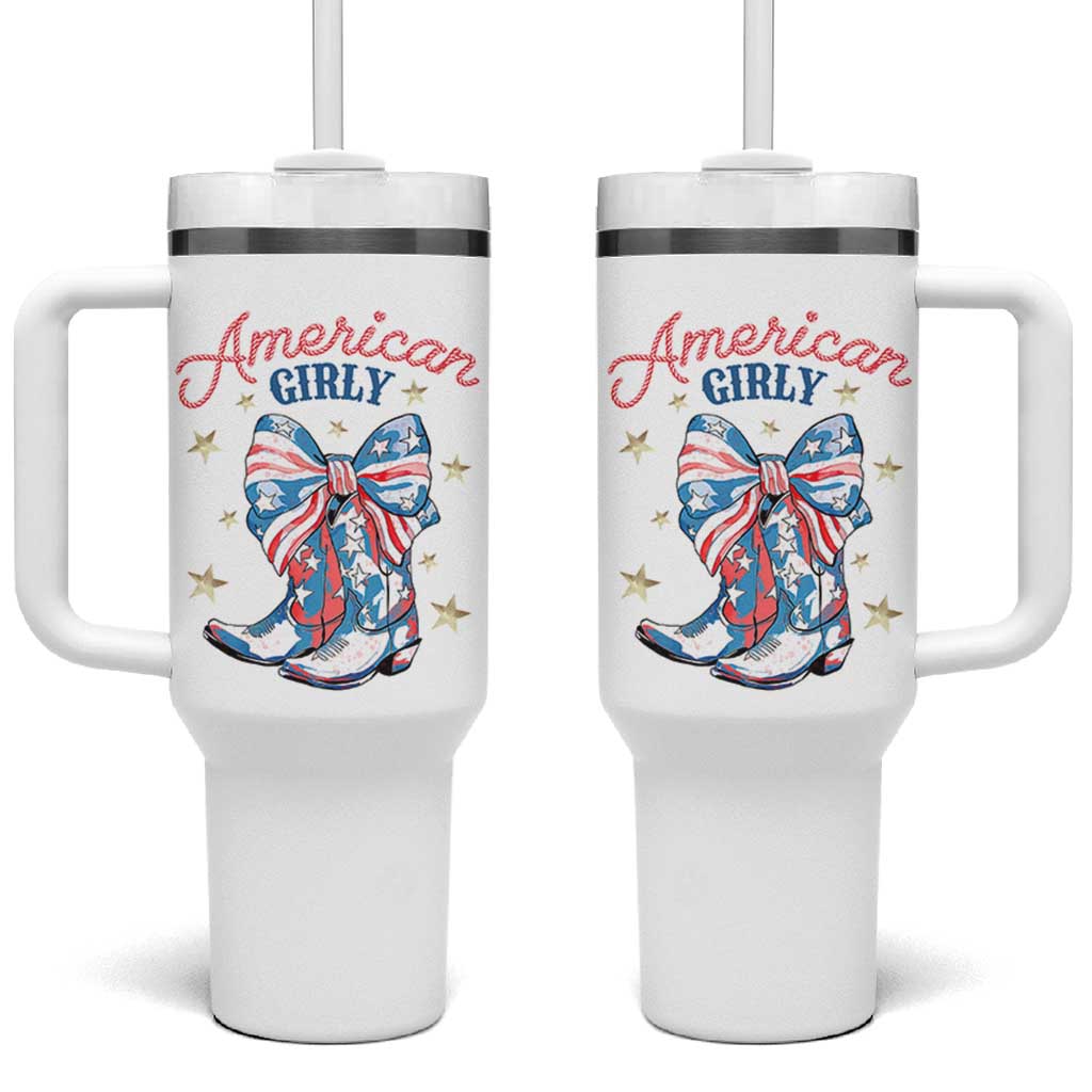 Funny 4th Of July Country Cowgirl Tumbler With Handle American Girly Western Cowboy Boots - Wonder Print Shop
