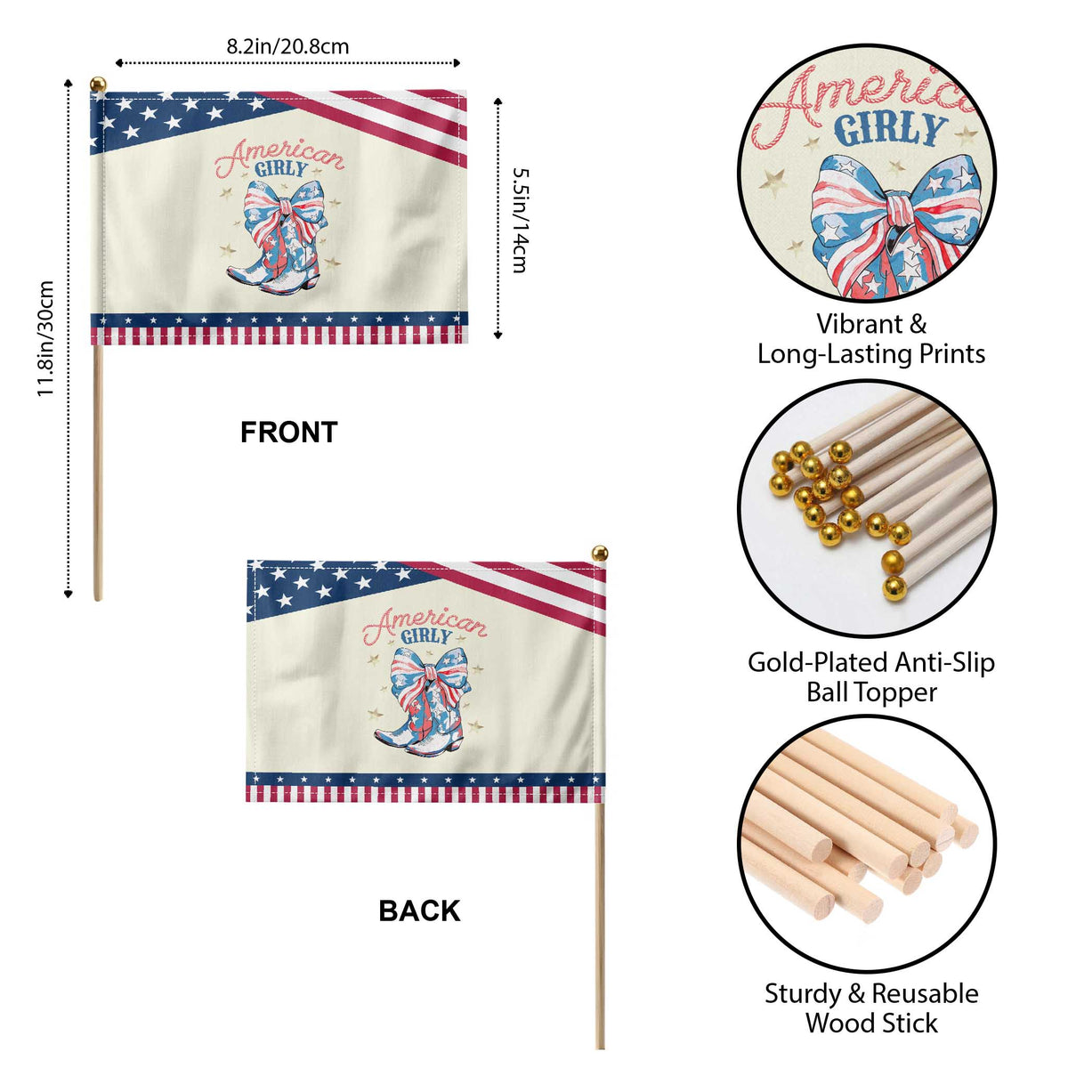 Funny 4th Of July Country Cowgirl Patriotic Handheld Flag American Girly Western Cowboy Boots