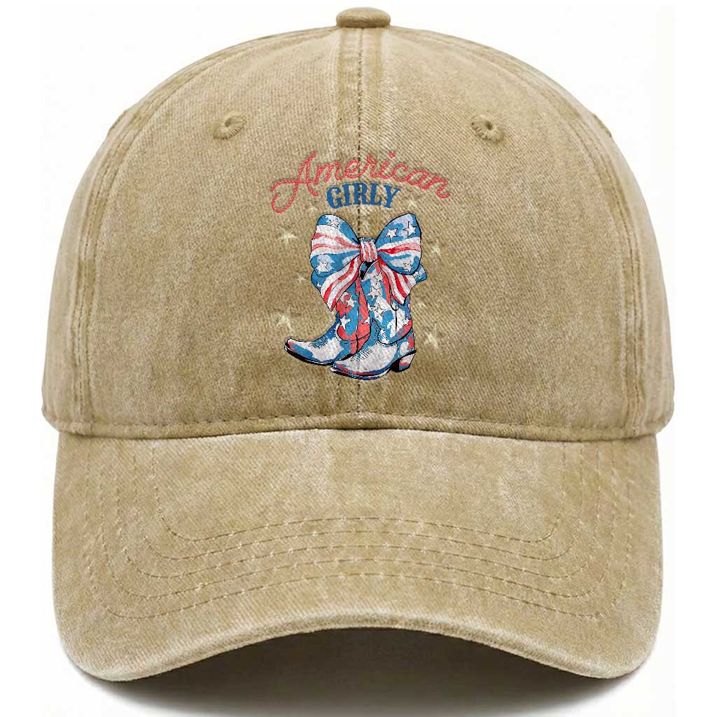 Funny 4th Of July Country Cowgirl Washed Cotton Baseball Cap American Girly Western Cowboy Boots TS11