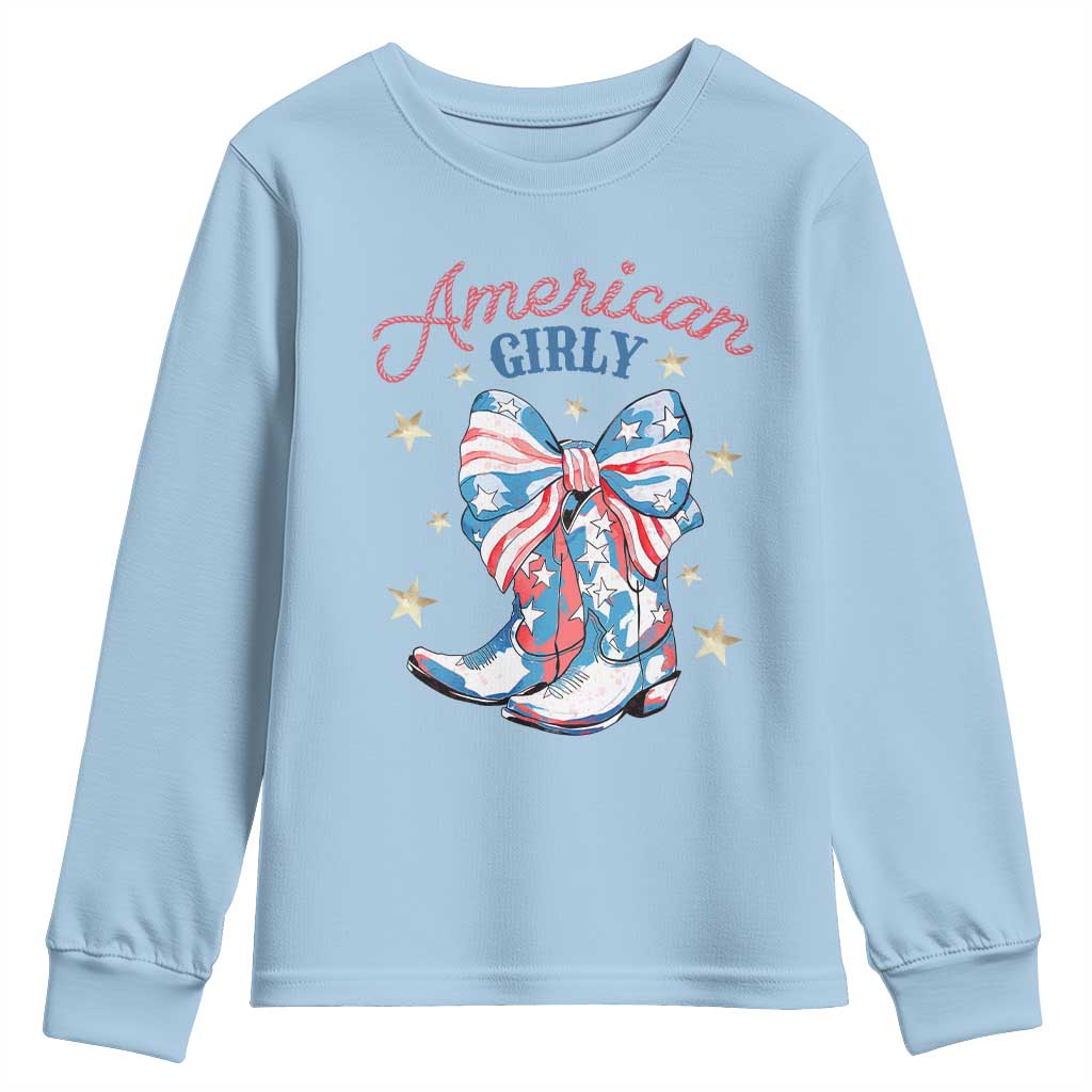 Funny 4th Of July Country Cowgirl Youth Sweatshirt American Girly Western Cowboy Boots - Wonder Print Shop