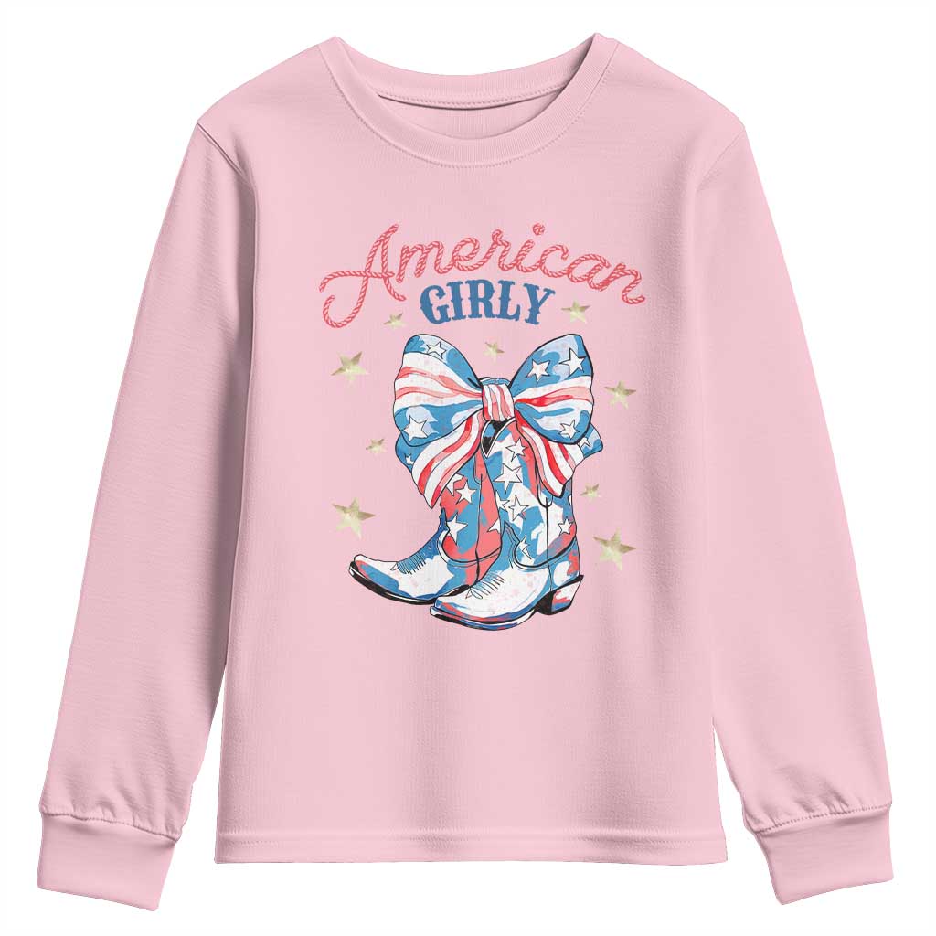 Funny 4th Of July Country Cowgirl Youth Sweatshirt American Girly Western Cowboy Boots - Wonder Print Shop
