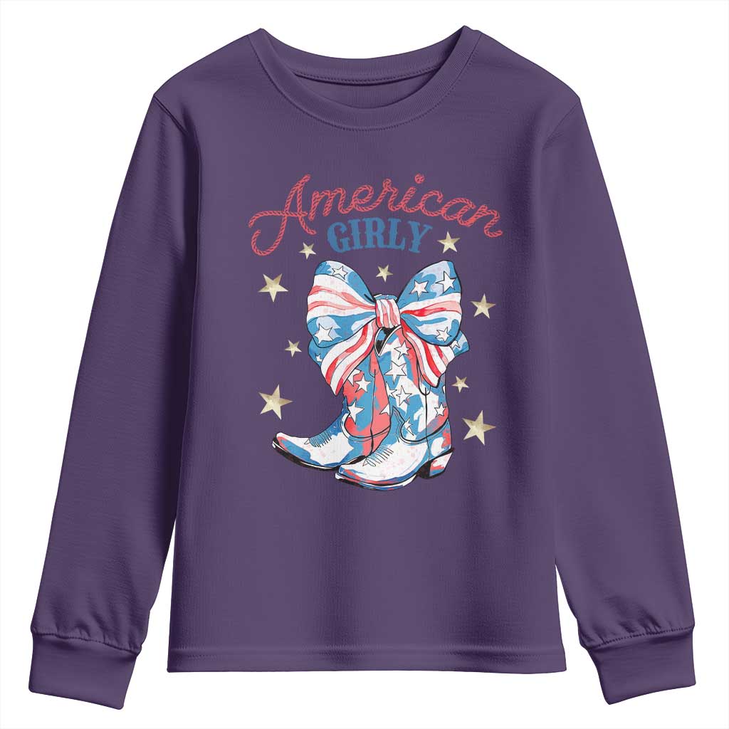 Funny 4th Of July Country Cowgirl Youth Sweatshirt American Girly Western Cowboy Boots - Wonder Print Shop