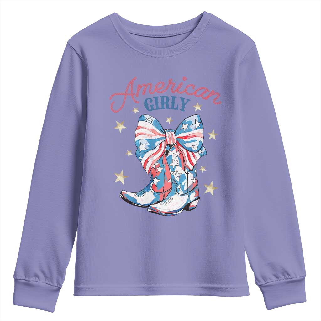 Funny 4th Of July Country Cowgirl Youth Sweatshirt American Girly Western Cowboy Boots - Wonder Print Shop