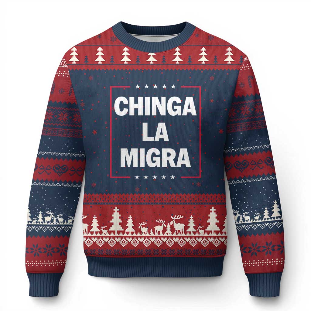 Funny Chinga La Migra Ugly Christmas Sweater Star Stripes - Wonder Print Shop