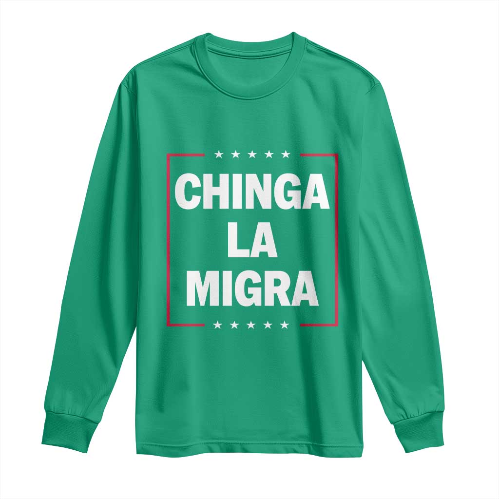 Funny Chinga La Migra Long Sleeve Shirt Star Stripes - Wonder Print Shop