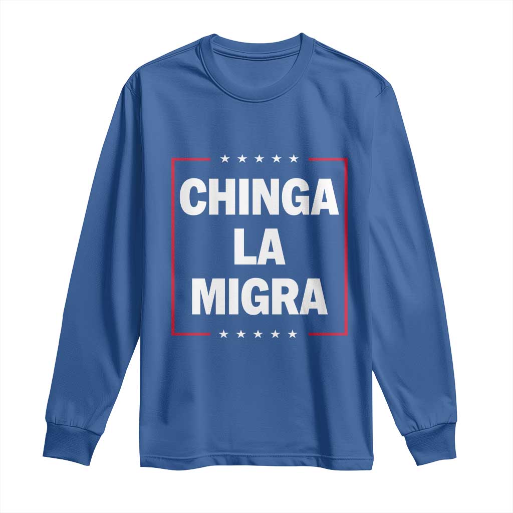 Funny Chinga La Migra Long Sleeve Shirt Star Stripes - Wonder Print Shop