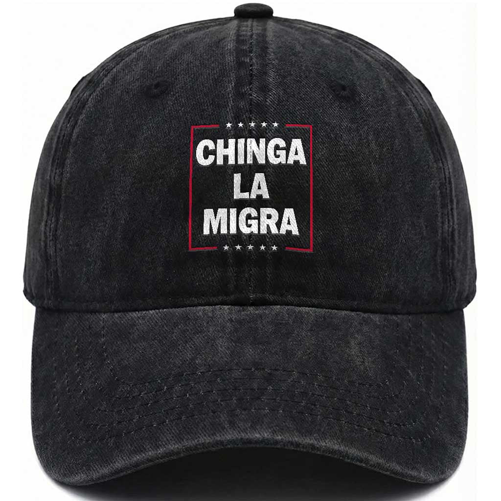Funny Chinga La Migra Washed Cotton Baseball Cap Star Stripes