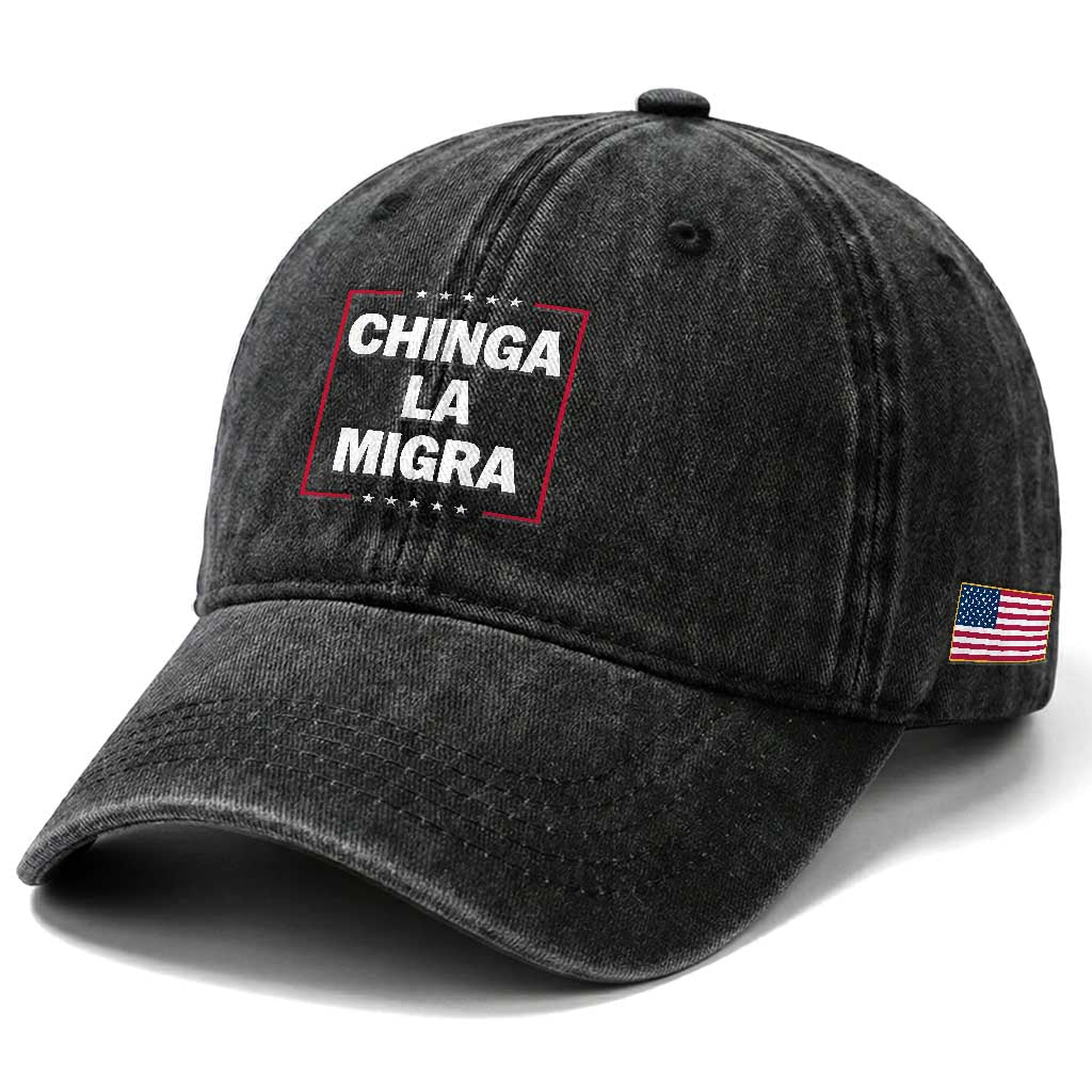 Funny Chinga La Migra Washed Cotton Baseball Cap Star Stripes