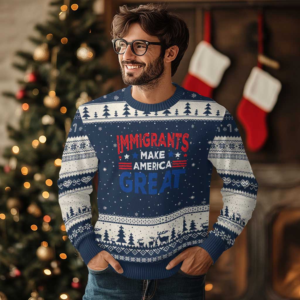 Funny Immigrants Make America Great Ugly Christmas Sweater Stars Stripes - Wonder Print Shop
