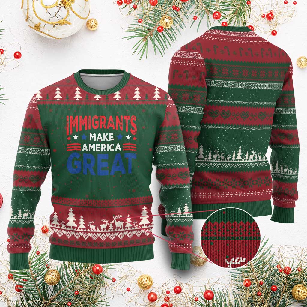 Funny Immigrants Make America Great Ugly Christmas Sweater Stars Stripes - Wonder Print Shop
