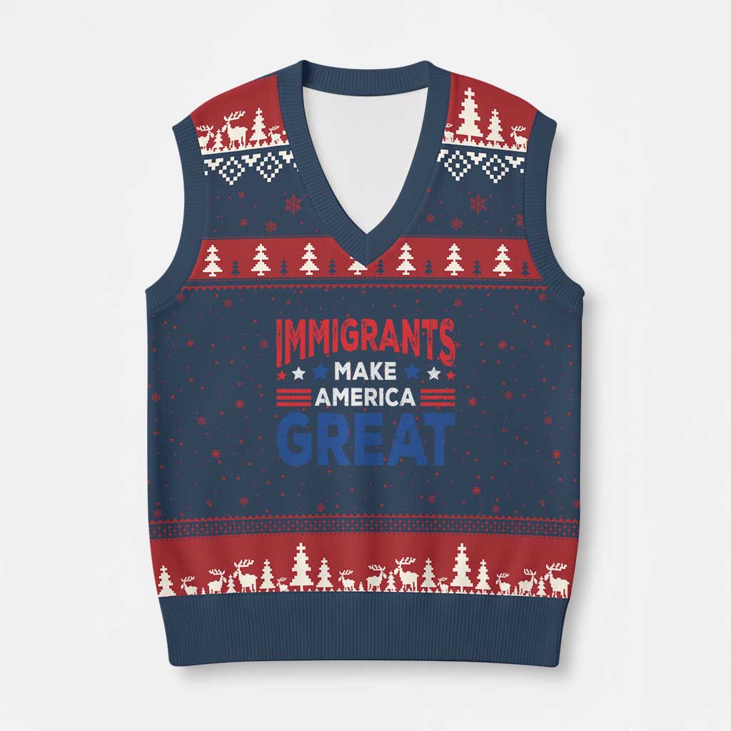 Funny Immigrants Make America Great V-Neck Knit Sweater Vest Stars Stripes - Wonder Print Shop