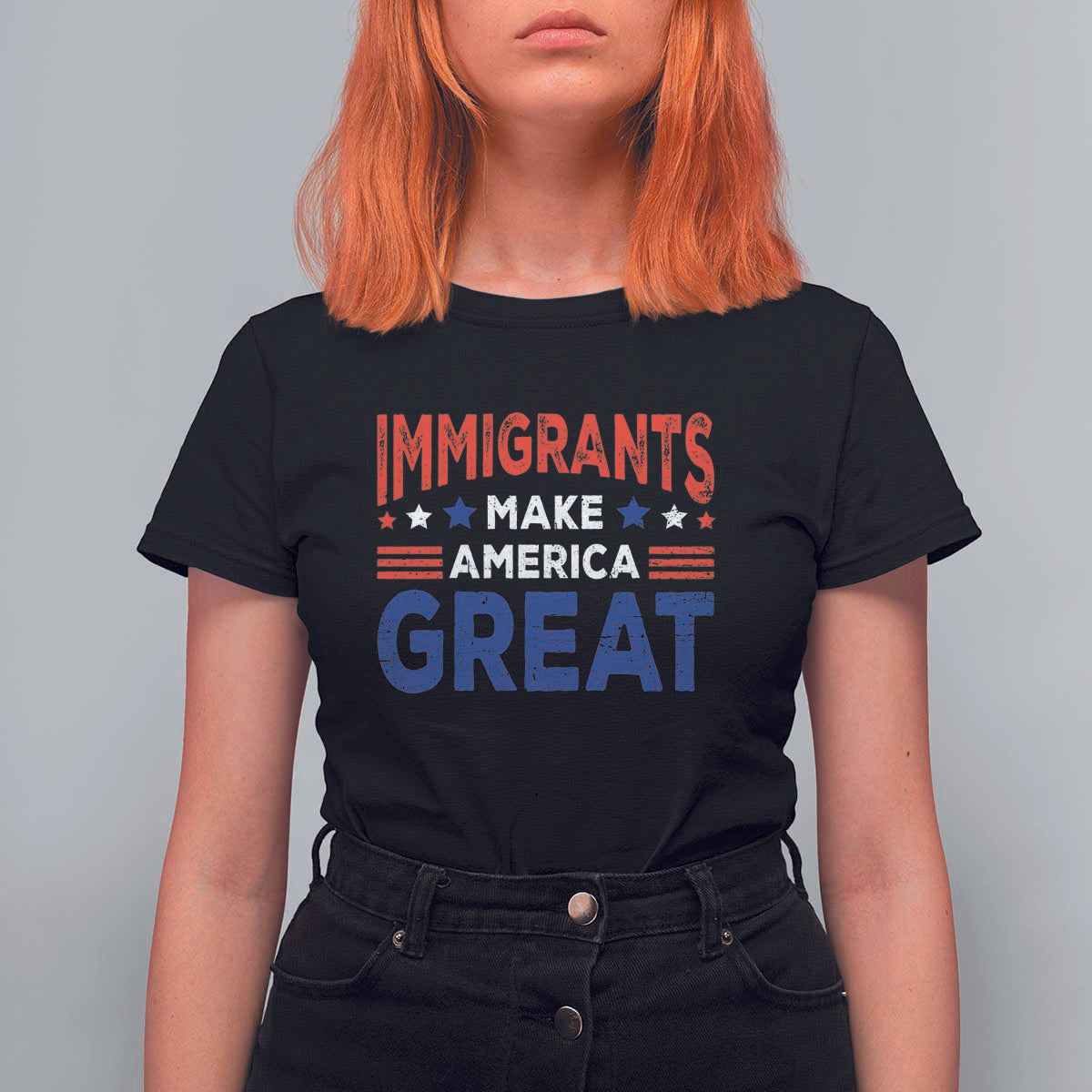 Funny Immigrants Make America Great T Shirt For Women Stars Stripes - Wonder Print Shop