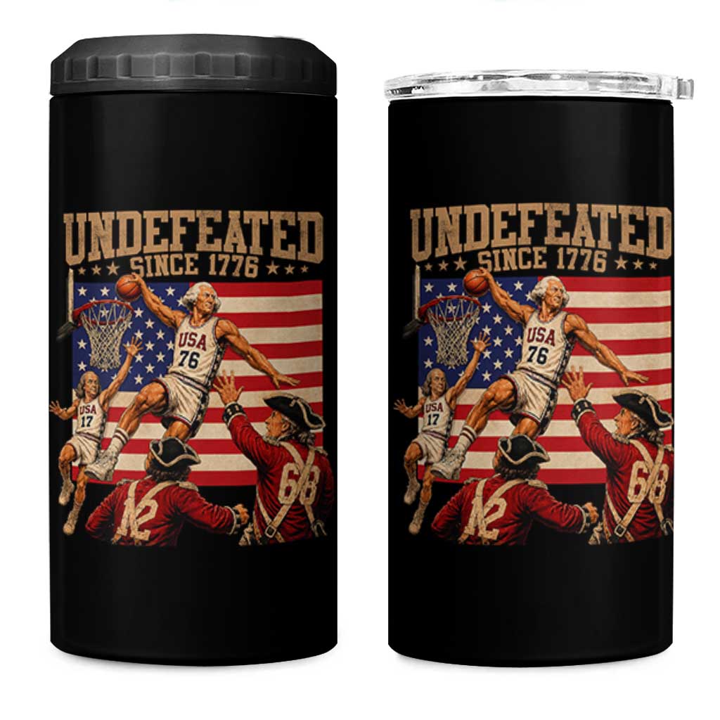 4th of July Basketball Undefeated Since 1776 4 in 1 Can Cooler Tumbler Funny Founding Fathers