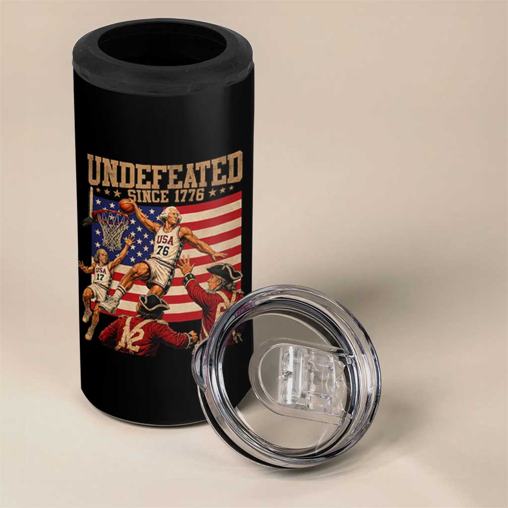 4th of July Basketball Undefeated Since 1776 4 in 1 Can Cooler Tumbler Funny Founding Fathers