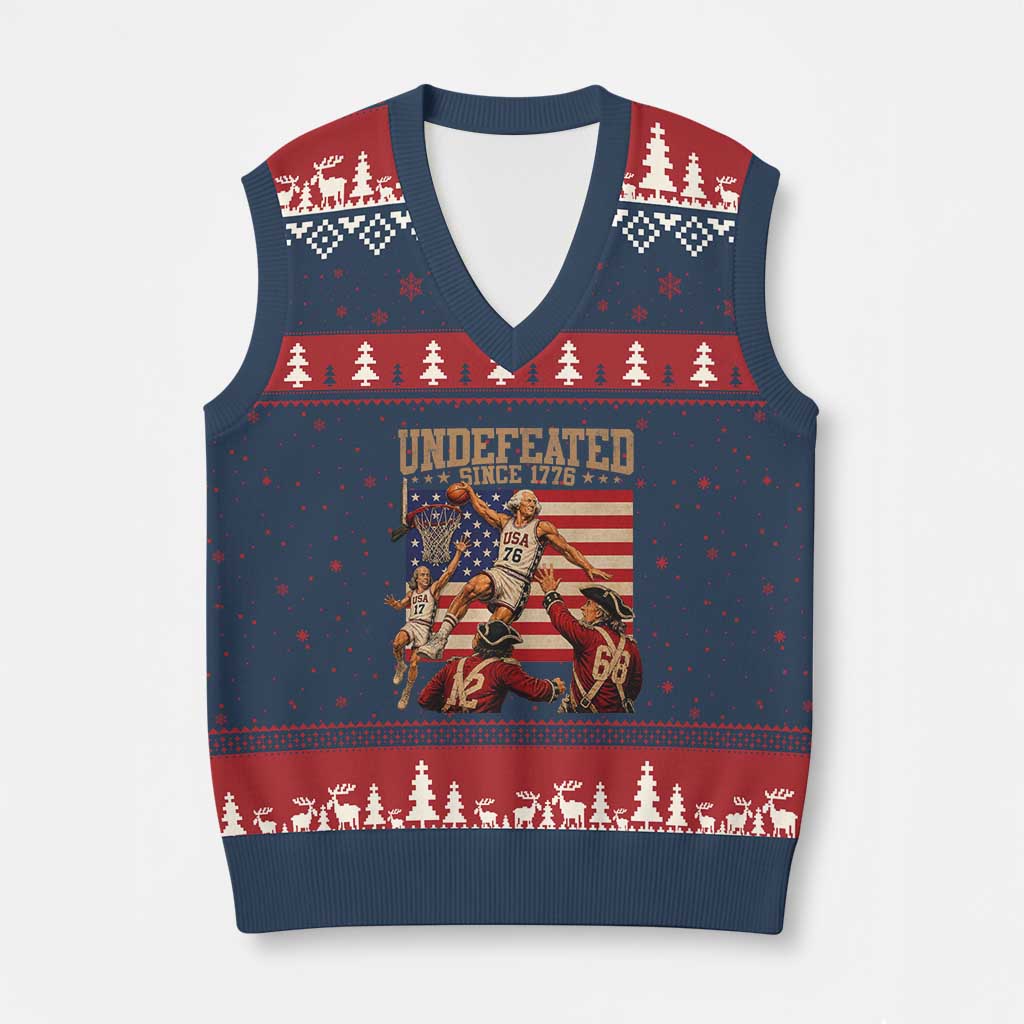 4th of July Basketball Undefeated Since 1776 V-Neck Knit Sweater Vest Funny Founding Fathers