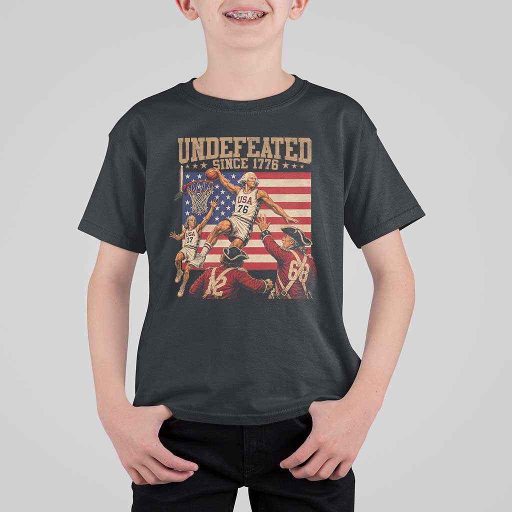 4th of July Basketball Undefeated Since 1776 T Shirt For Kid Funny Founding Fathers
