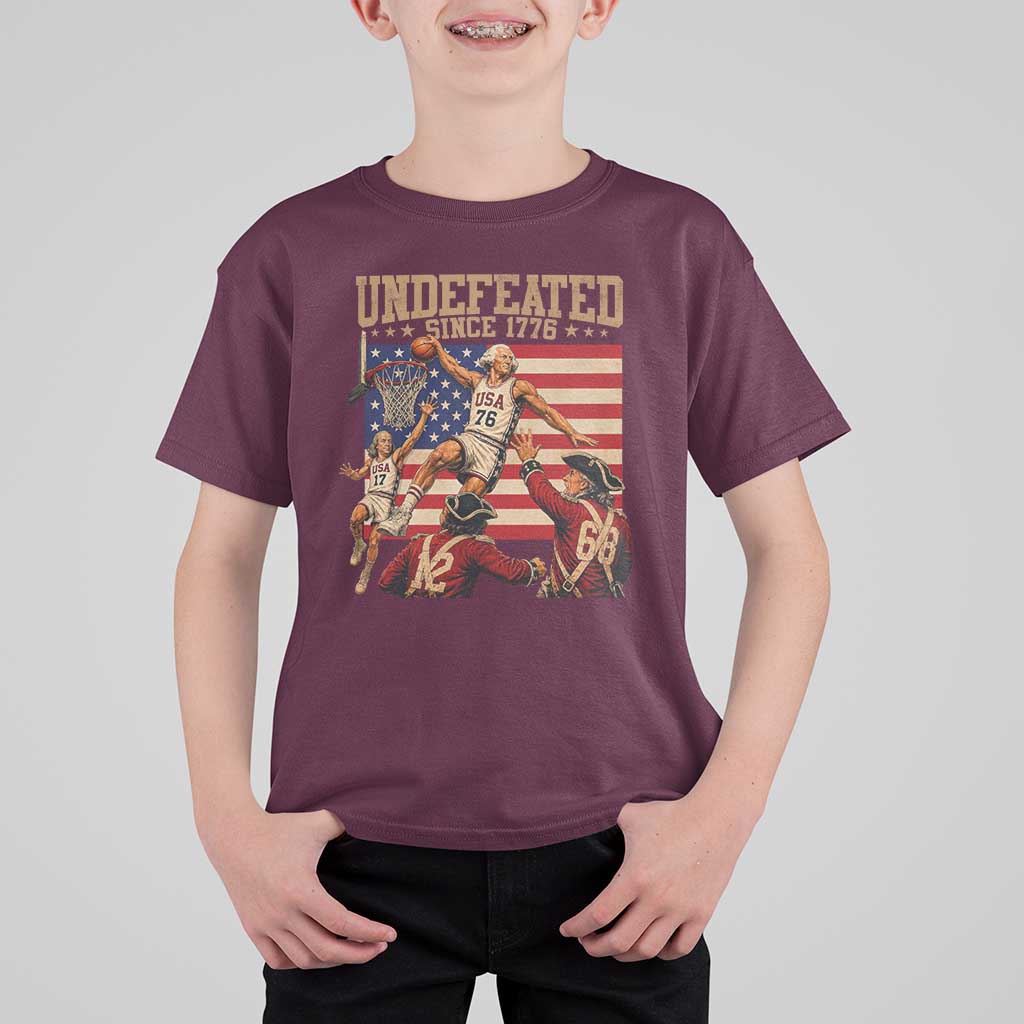 4th of July Basketball Undefeated Since 1776 T Shirt For Kid Funny Founding Fathers