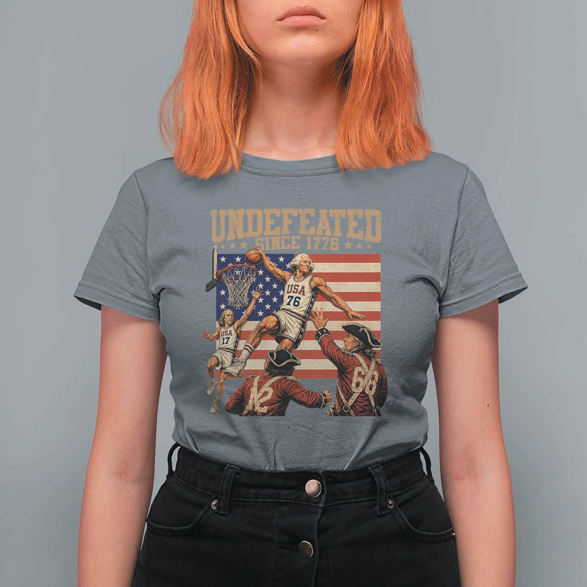 4th of July Basketball Undefeated Since 1776 T Shirt For Women Funny Founding Fathers