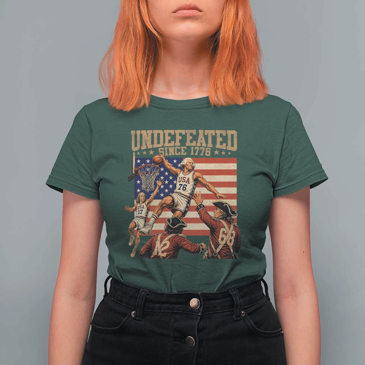 4th of July Basketball Undefeated Since 1776 T Shirt For Women Funny Founding Fathers