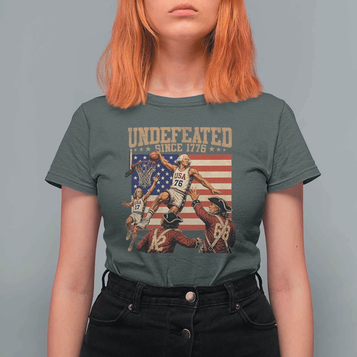 4th of July Basketball Undefeated Since 1776 T Shirt For Women Funny Founding Fathers