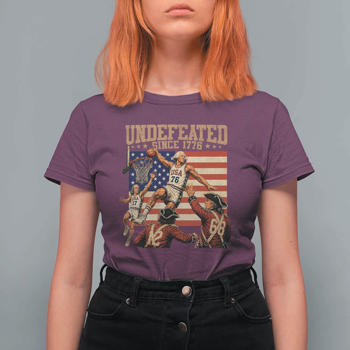 4th of July Basketball Undefeated Since 1776 T Shirt For Women Funny Founding Fathers