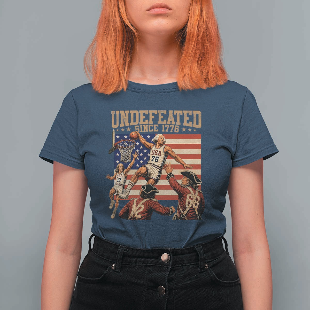 4th of July Basketball Undefeated Since 1776 T Shirt For Women Funny Founding Fathers