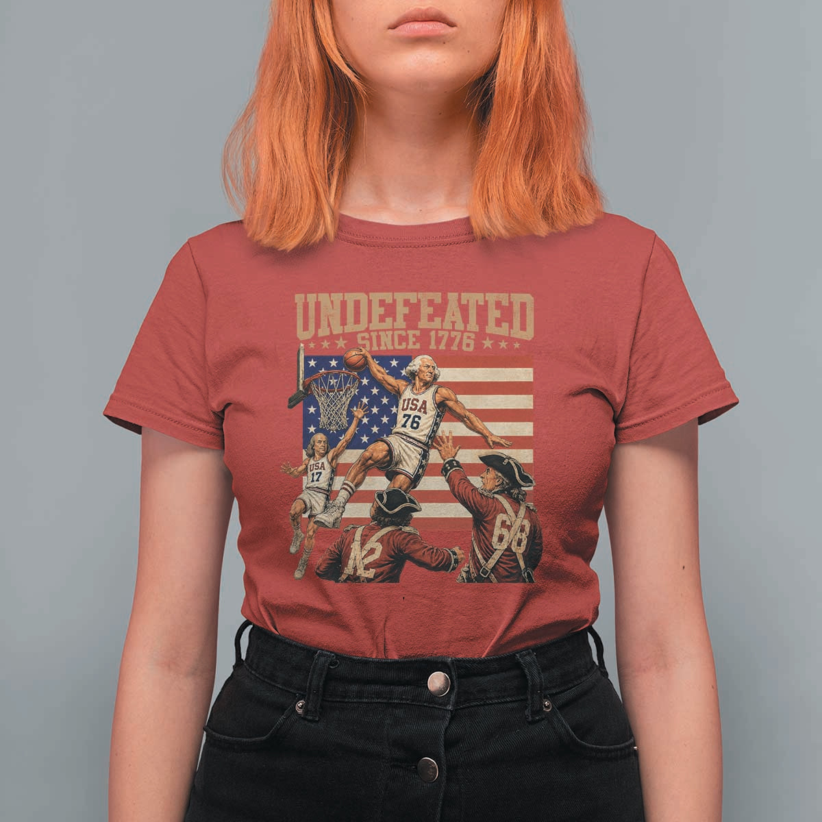4th of July Basketball Undefeated Since 1776 T Shirt For Women Funny Founding Fathers