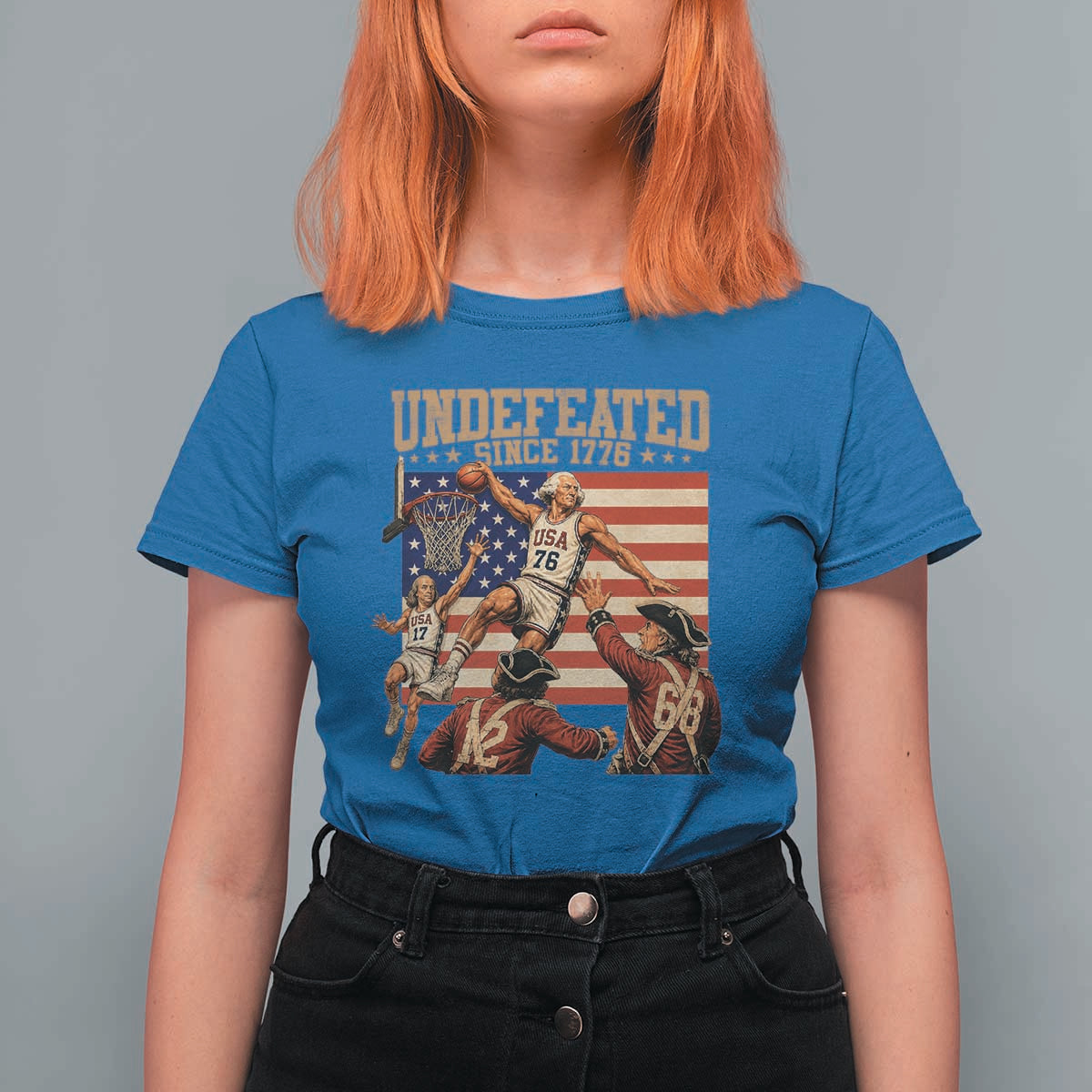 4th of July Basketball Undefeated Since 1776 T Shirt For Women Funny Founding Fathers