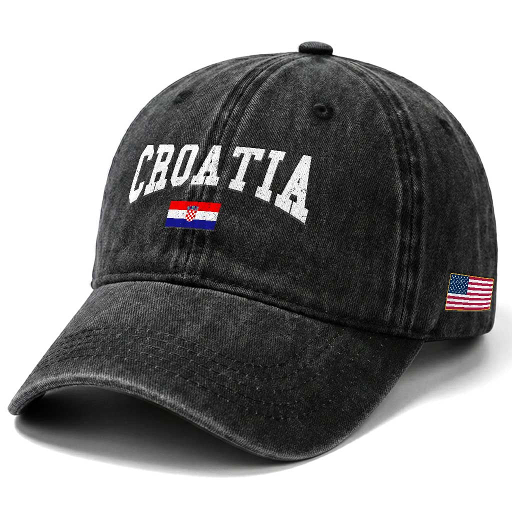 Croatia Hrvatska Flag Zagreb Croatian Jersey Retro Washed Cotton Baseball Cap