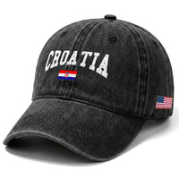 Croatia Hrvatska Flag Zagreb Croatian Jersey Retro Washed Cotton Baseball Cap